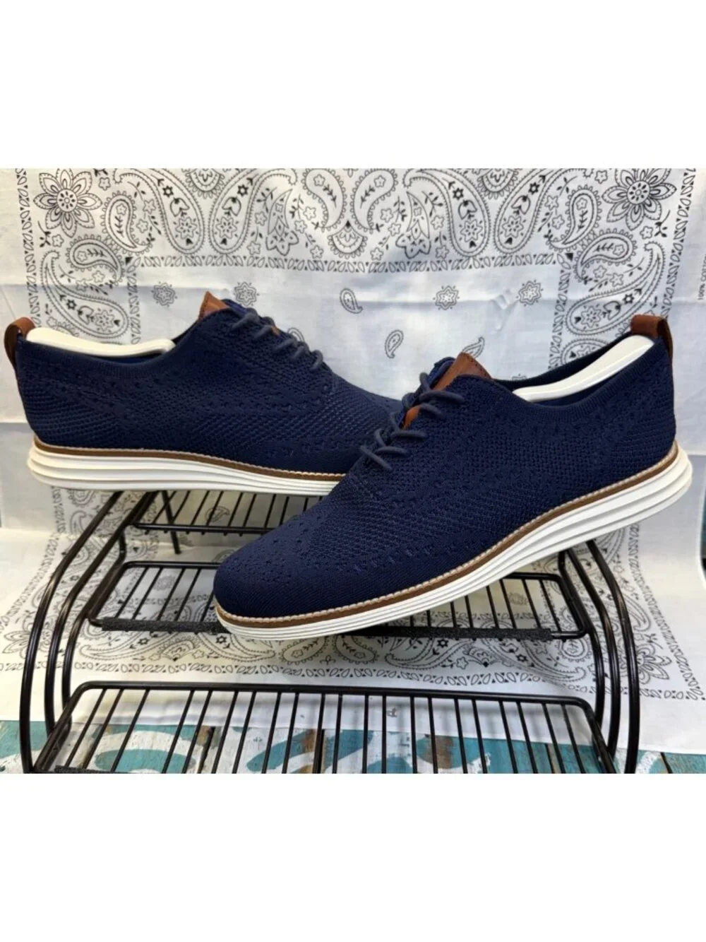 Cole Haan Shoes Navy Original Grand Stitchlite Wingtip Oxford Knit Mens 8.5EUC